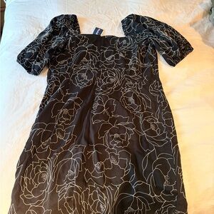 Anne Klein Black Mini Dress with White Floral Outline